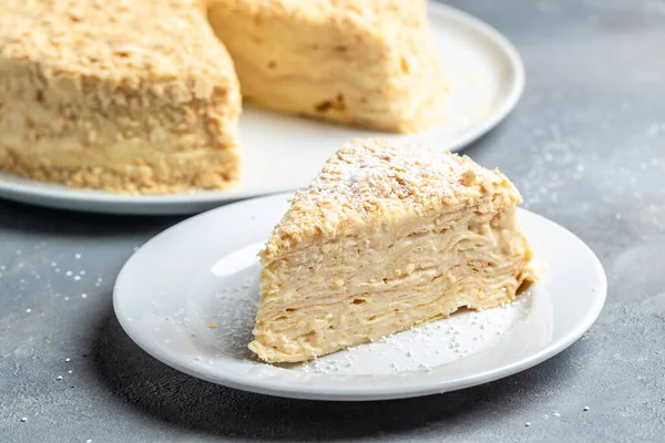 Classic Napoleon Multi Layered Cake Pastry Cream Traditional French Dessert — Foto Stock