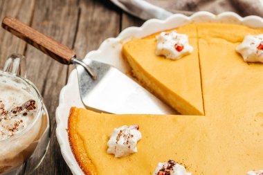 Pumpkin pie, Homemade Thanksgiving Pumpkin Pie. top view,