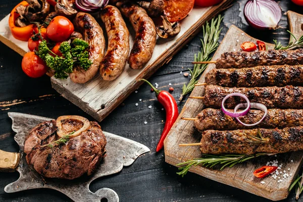 Mescolare Carne Kebab Kebab Adana Pollo Agnello Manzo Banner Menu — Foto Stock