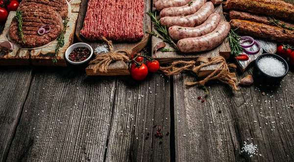 Verschiedene Arten Von Grill Und Grill Rohes Fleisch Hühnchen Steak — Stockfoto