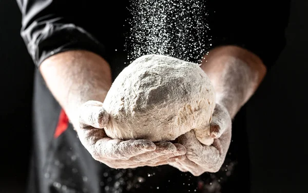 Beautiful Strong Men Hands Knead Dough Which Make Bread Pasta — Stock Photo, Image