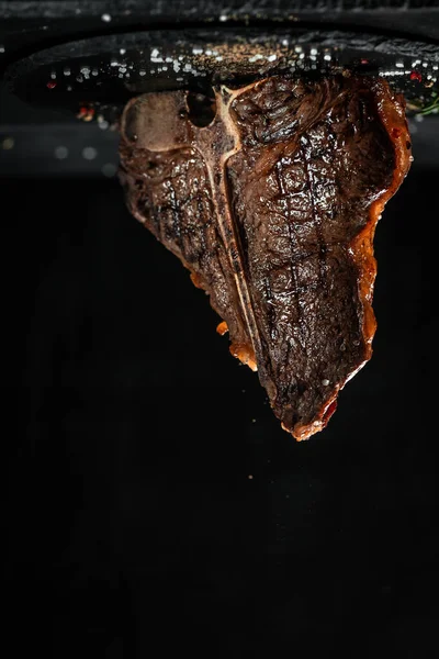 Piece Cooked Bone Aged Wagyu Porterhouse Grilled Beef Steak Spices — Stock Photo, Image
