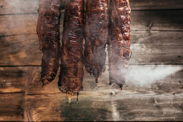 Méthode Traditionnelle Fumer Viande Fumée Jambon Fumé Bacon Cou Porc — Photo
