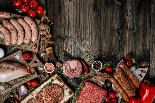 Verschiedene Arten Von Grill Und Grill Rohes Fleisch Hühnchen Steak — Stockfoto