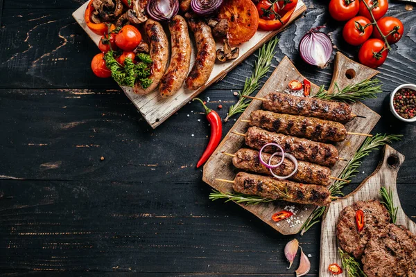 Mescolare Carne Kebab Kebab Adana Pollo Agnello Manzo Banner Menu — Foto Stock