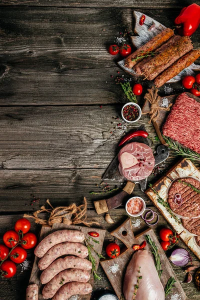Verschiedene Arten Von Grill Und Grill Rohes Fleisch Hühnchen Steak — Stockfoto