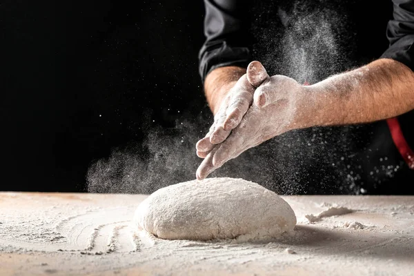 White Flour Flying Air Pastry Chef White Suit Slams Ball — Stock Photo, Image