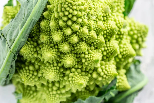 Romanesco Parsakaali Lähikuva Fraktaalinen Kasvi Tunnetaan Sen Yhteydestä Fibonacci Sekvenssiin — kuvapankkivalokuva