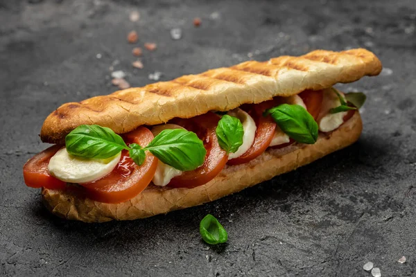 Panini Caprese Помидорами Моцареллой Базиликом Caprese Panini Sandwich Вкусный Завтрак — стоковое фото