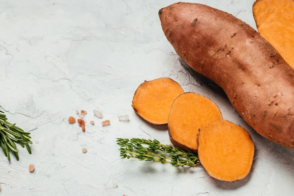 Patata Dulce Naranja Orgánica Batatas Batatas Crudas Ingrediente Alimenticio Vegano — Foto de Stock