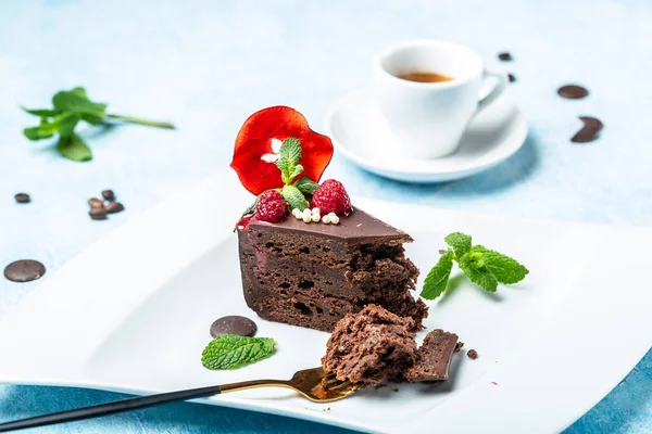 Delicioso Pastel Chocolate Fondo Receta Alimentos Cerca Pastel Chocolate Capas —  Fotos de Stock