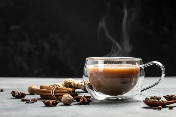 Indiai Masala Chai Tea Forró Masala Chai Fűszeres Tea Tej — Stock Fotó