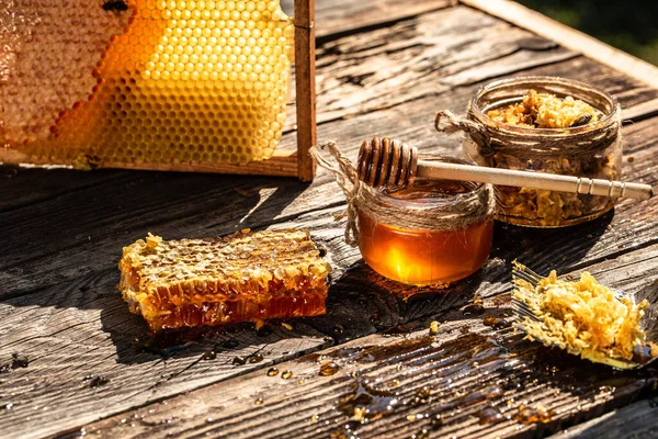Honeycomb with honey, Honey background. bee products by organic natural ingredients concept, closeup,