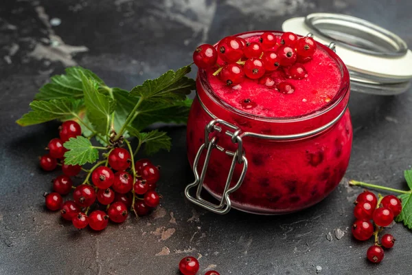 Preserved Berry Homemade Jam Glass Jar Red Currant Jam Dark — Stockfoto