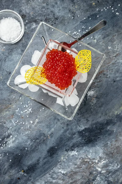 Delicious Red Caviar Bowl Close Salmon Caviar Delicatessen Gourmet Food — Foto Stock