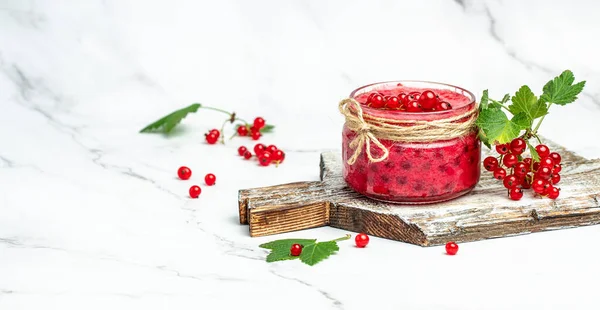 Red Currant Jam Fresh Berry Canned Berries Light Background Long — Stockfoto