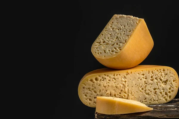 Emmental Cheese Triangle Swiss Cheese Piece Cheese Maasdam Big Holes — Fotografia de Stock