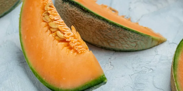 Melon Cantaloup Tranché Cantaloup Melon Toscan Cru Biologique Isolé Sur — Photo