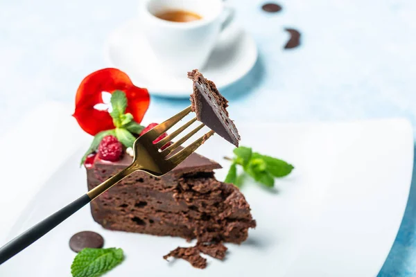 Delicioso Pastel Chocolate Fondo Receta Alimentos Cerca Pastel Chocolate Capas —  Fotos de Stock