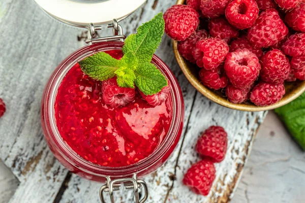 Raspberry Jam White Background Food Recipe Background Close — Stock Fotó