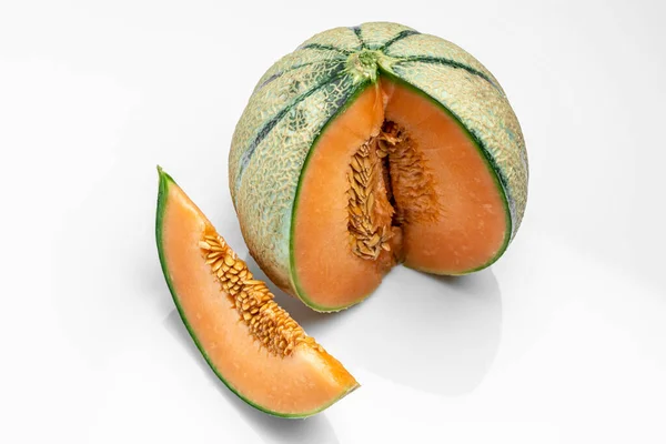 Gesneden Meloen Van Meloen Ruwe Biologische Toscaanse Meloen Cantaloupe — Stockfoto