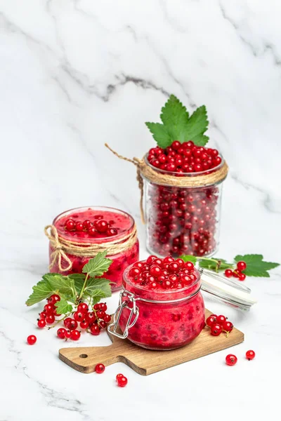 Preserved Berry Homemade Jam Glass Jar Red Currant Jam Light — Foto de Stock