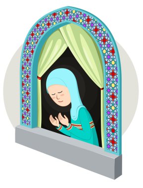 Arap kızı pencerenin önünde dua