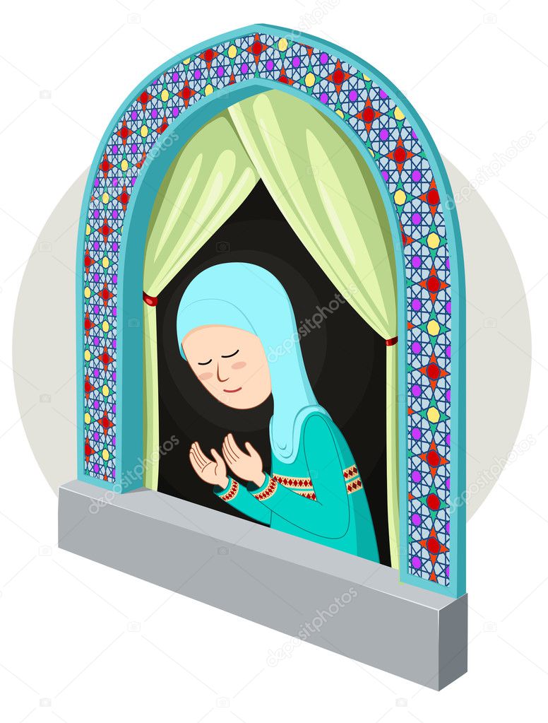 arabic girl praying inthe window