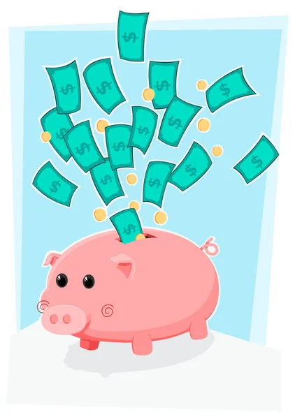 Cute piggybank with money — Stock Vector