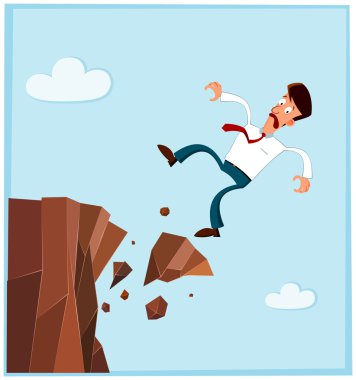 Businessman falling from the side of cliff