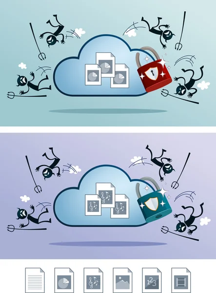 Fichier dans le stockage en nuage protégé contre les virus informatiques — Image vectorielle