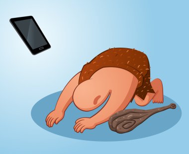 bir gadget tapınma mağara adamı