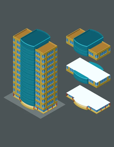 Isometric bangunan modern - Stok Vektor