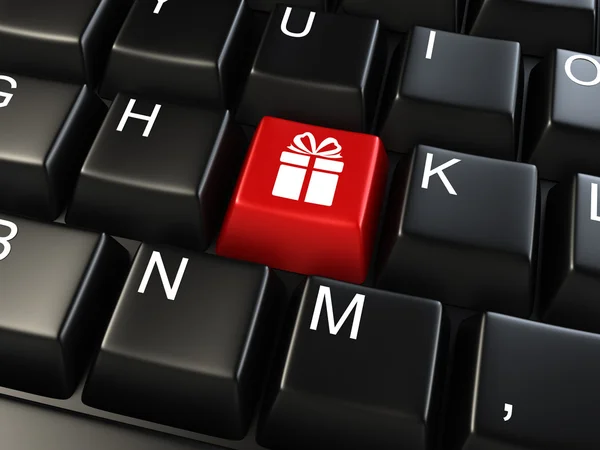 Tastiera per computer con tasto regalo - sfondo aziendale — Foto Stock