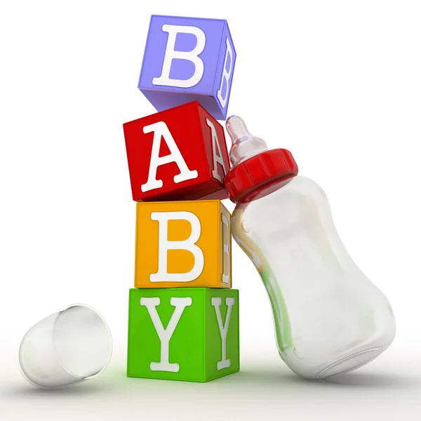 Conceito de bebê de cubos com garrafa de alimentação Imagens Royalty-Free