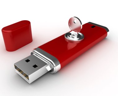 veri güvenliği. bilgi koruma. USB flash bellek ve anahtar. 3D