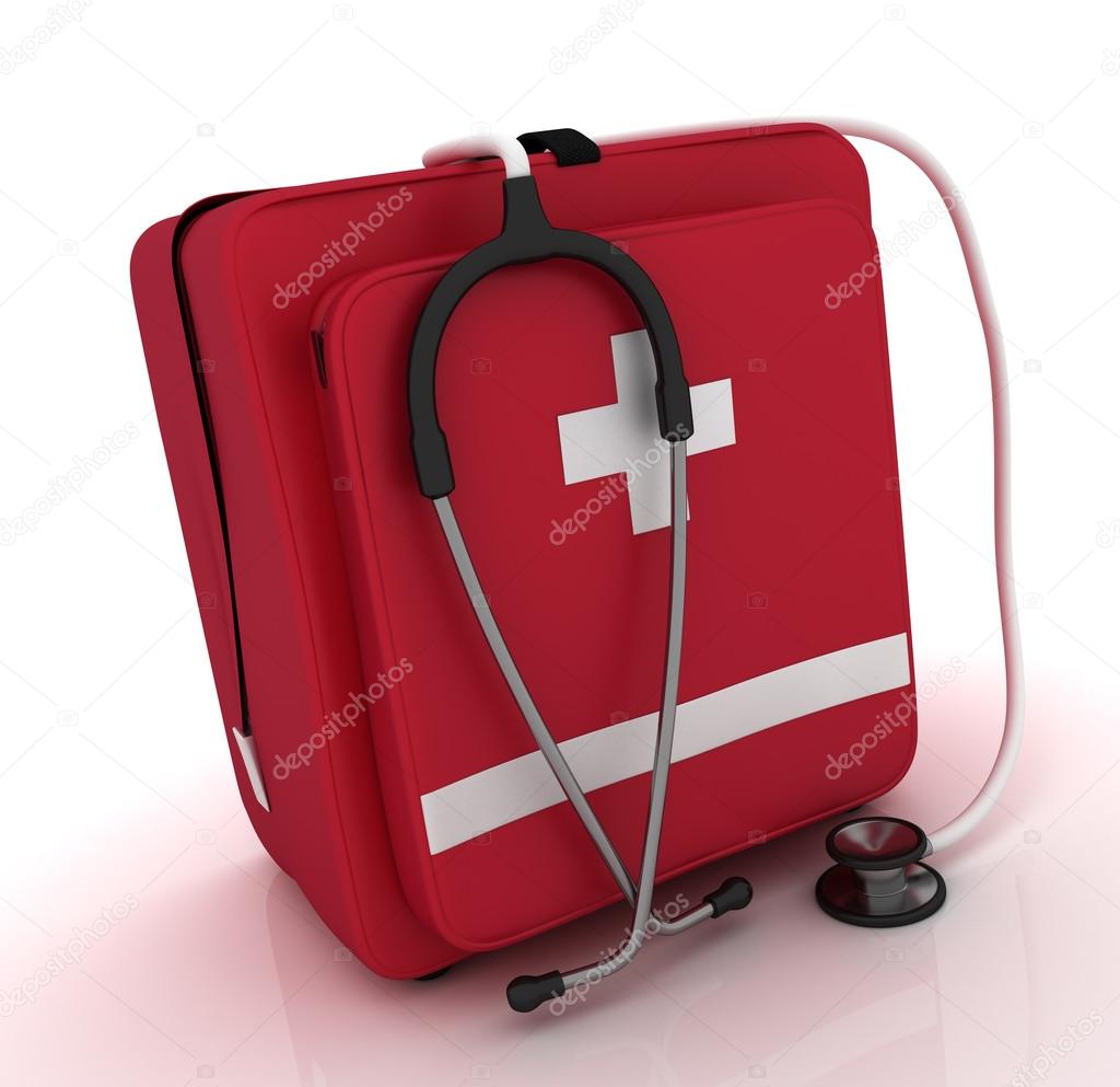 first aid kit, medical kit, isolated on white background