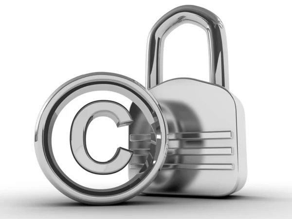 Copyright sign with padlock on a white background — Stock Photo, Image