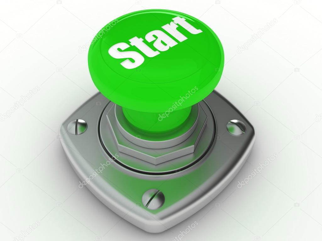 GREEN START button Isolated High resolution. 3D image