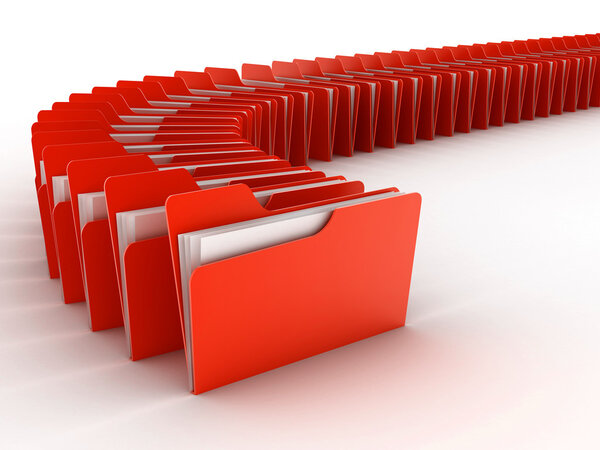 folders in rush 3d concept - many folders on the white background