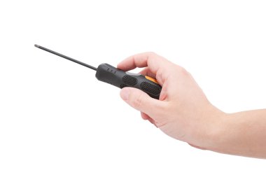 adamın elinde bir şey tornavida ile onarma.