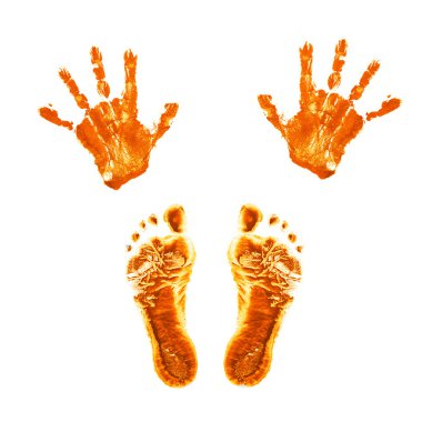 Prints of children's painted hands and feet. clipart