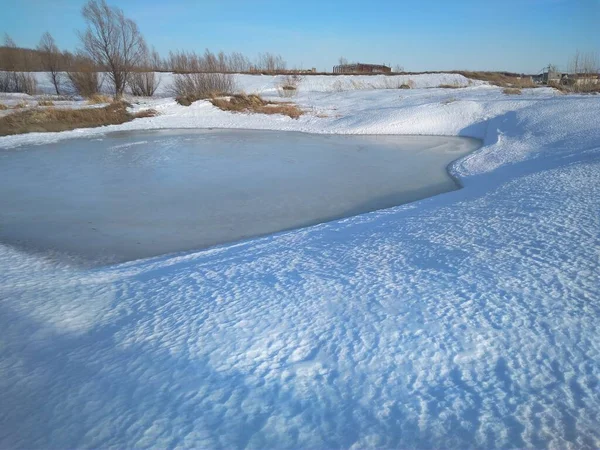 Frozen Lake Snow Ice Winter Siberia — Stock Photo, Image