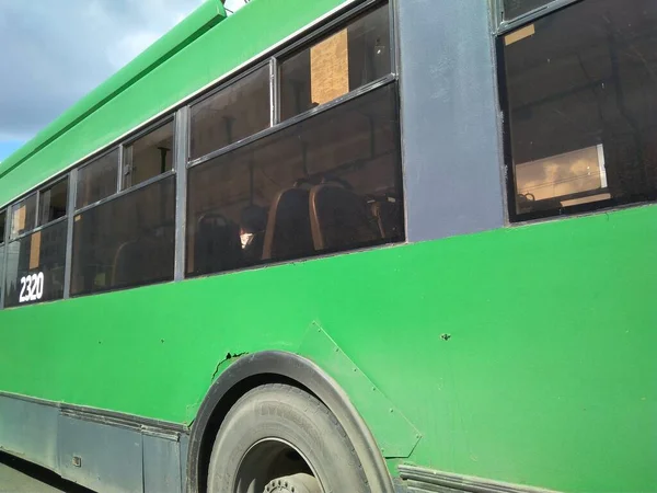 Russia Novosibirsk 2020 Empty Trolleybus Public Transport Street City Windows — Stock Photo, Image