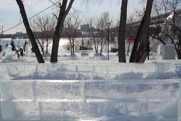 Rússia Novosibirsk 2021 Gelo Transparente Parque Inverno Sibéria Geada — Fotografia de Stock