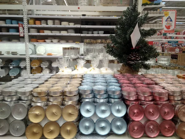 Russia Novosibirsk 2021 New Year Interior Ornamations Candles Holiday Shop — 스톡 사진