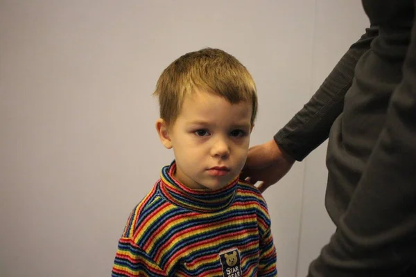 Russia Novosibirsk 2021 Little Boy Looks Angry Look His Face — Stock Fotó
