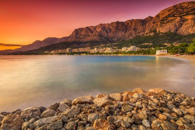 ünlü Hırvat riviera, gün batımı, makarska, Dalmaçya, Hırvatistan