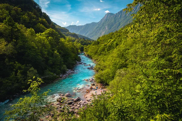 Fantastic Nature Scenery Kayaking Destination Stunning Winding Soca River Rocky — Stock fotografie