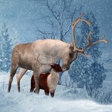 Reindeer and Fawn Winter Greeting Card
